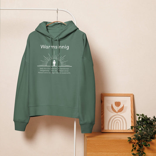 Warmsinnig Damen Hoodie – Green Bay – Hängend am Kleiderbügel – Wortstolz