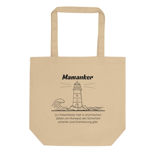 Geschenk Einkaufstasche - Mamanker Tasche in Khaki aus Bio-Baumwolle - Res5 Edition - Frontansicht mit schwarzem Print