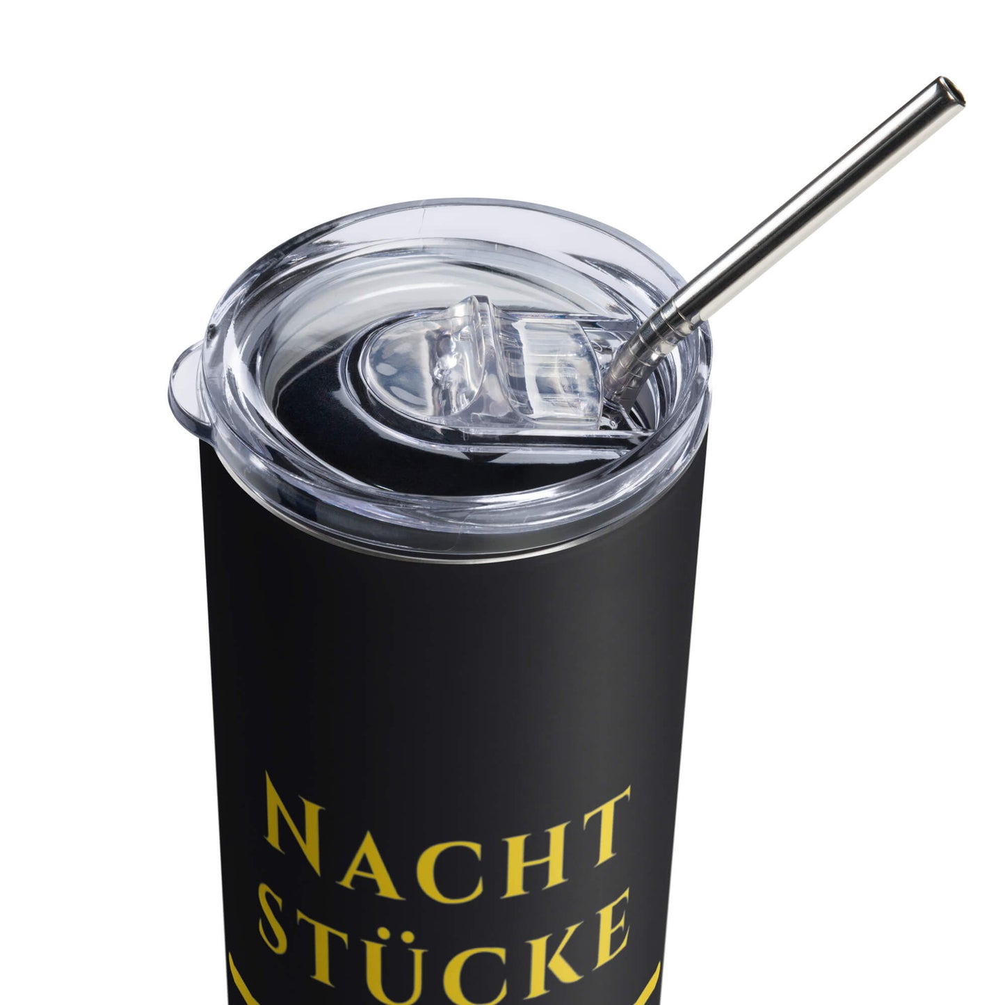 Nachtstücke Gold Edelstahlbecher in Schwarz - inklusive Deckel und Strohhalm - Gesamt - Welt für Eleganz und Mystik - Wortstolz Design
