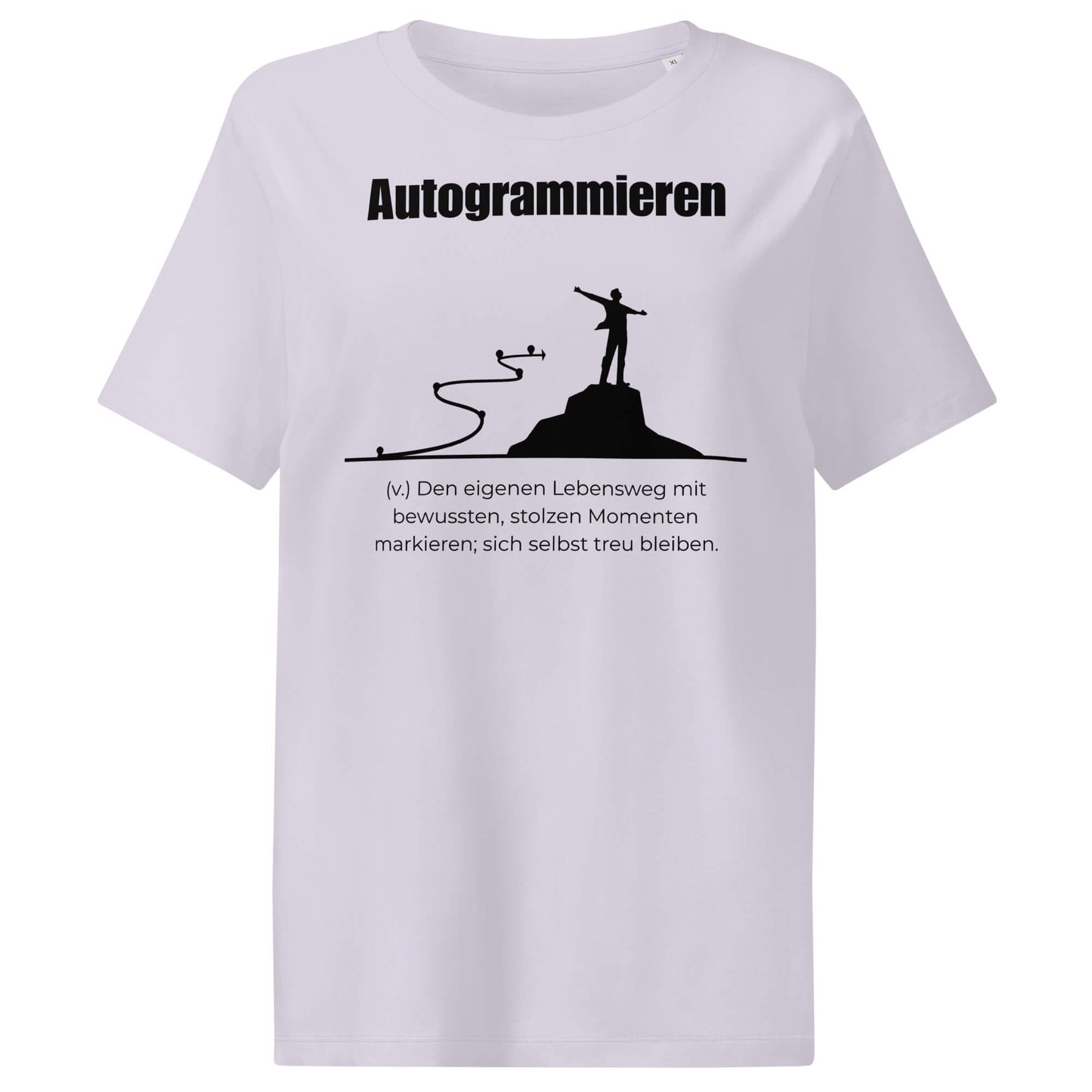 Autogrammieren Damen T-Shirt in Lavender – schwarzer Aufdruck, Bio-Baumwolle, femininer Schnitt – Wortstolz