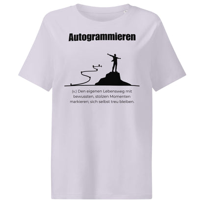 Autogrammieren Damen T-Shirt in Lavender – schwarzer Aufdruck, Bio-Baumwolle, femininer Schnitt – Wortstolz