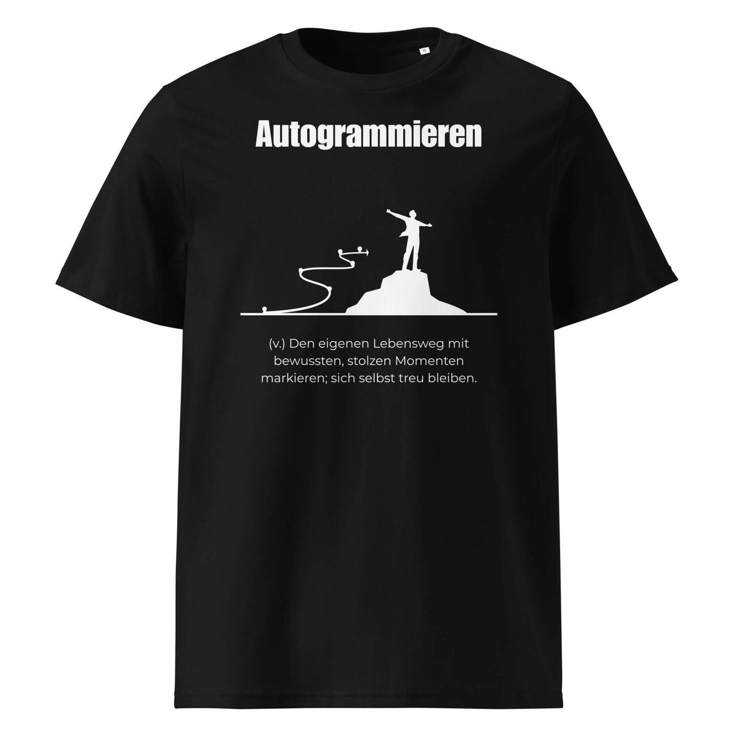 Autogrammieren Herren T-Shirt in Black – weißer Aufdruck, Bio-Baumwolle, maskuliner Schnitt – Wortstolz