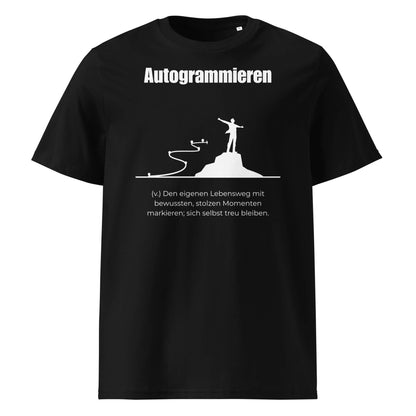 Autogrammieren Herren T-Shirt in Black – weißer Aufdruck, Bio-Baumwolle, maskuliner Schnitt – Wortstolz