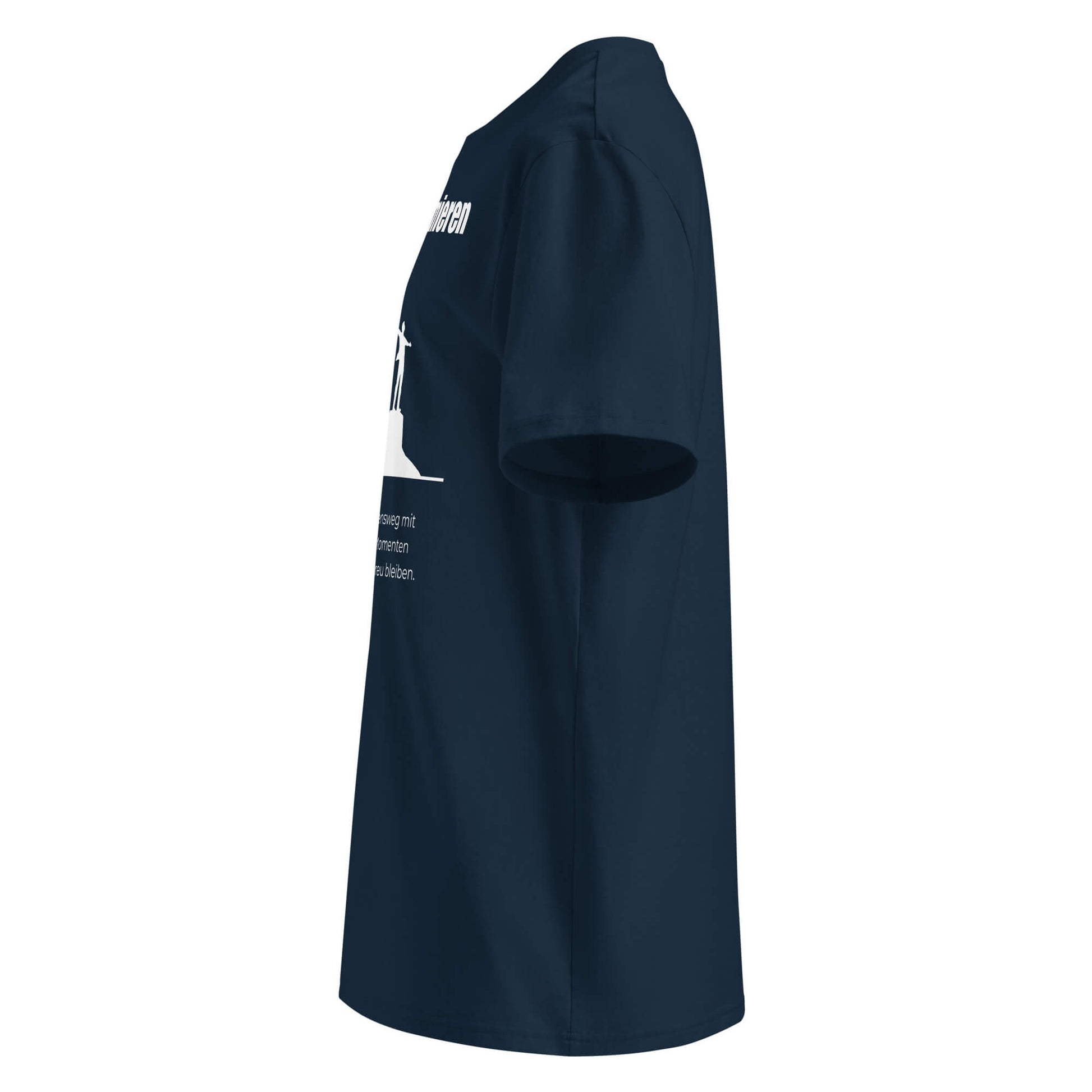 Autogrammieren Herren T-Shirt in French Navy – Bio-Baumwolle, maskuliner Schnitt – Ansicht links – Wortstolz