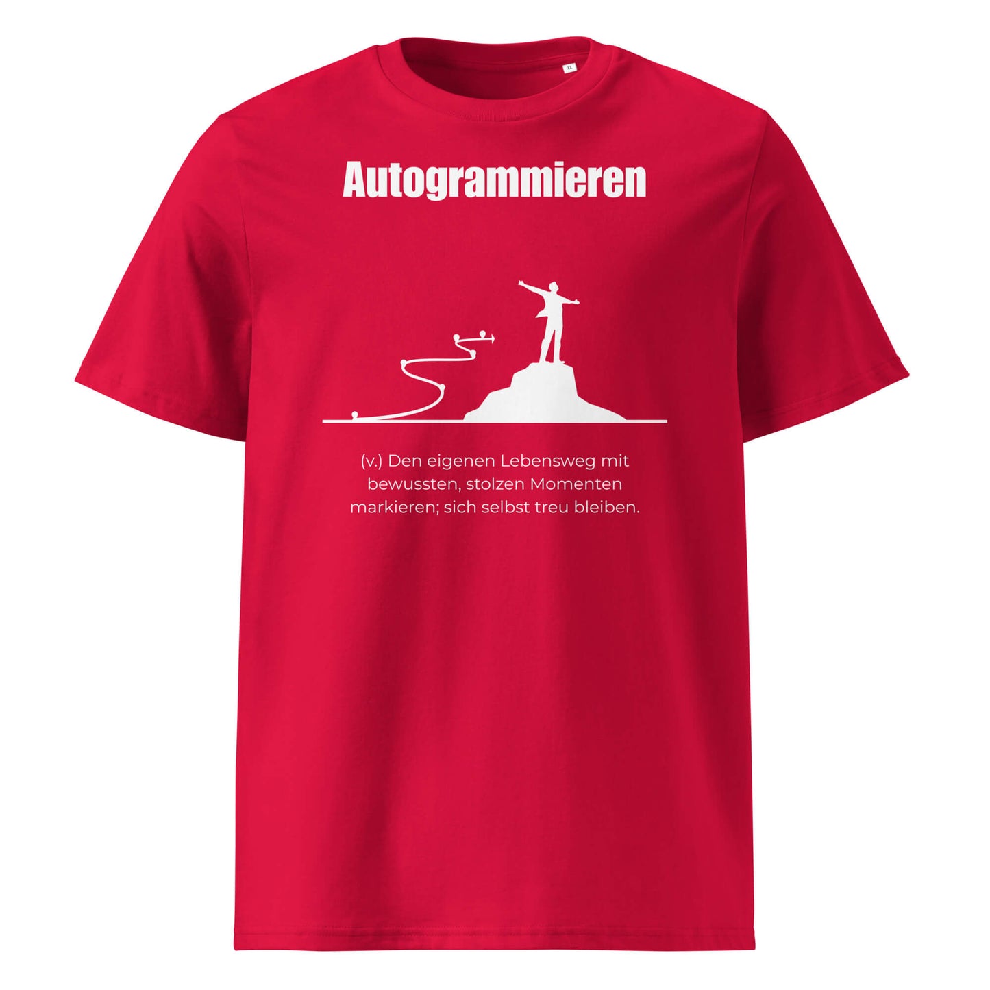 Autogrammieren Herren T-Shirt in Red – weißer Aufdruck, Bio-Baumwolle, maskuliner Schnitt – Wortstolz
