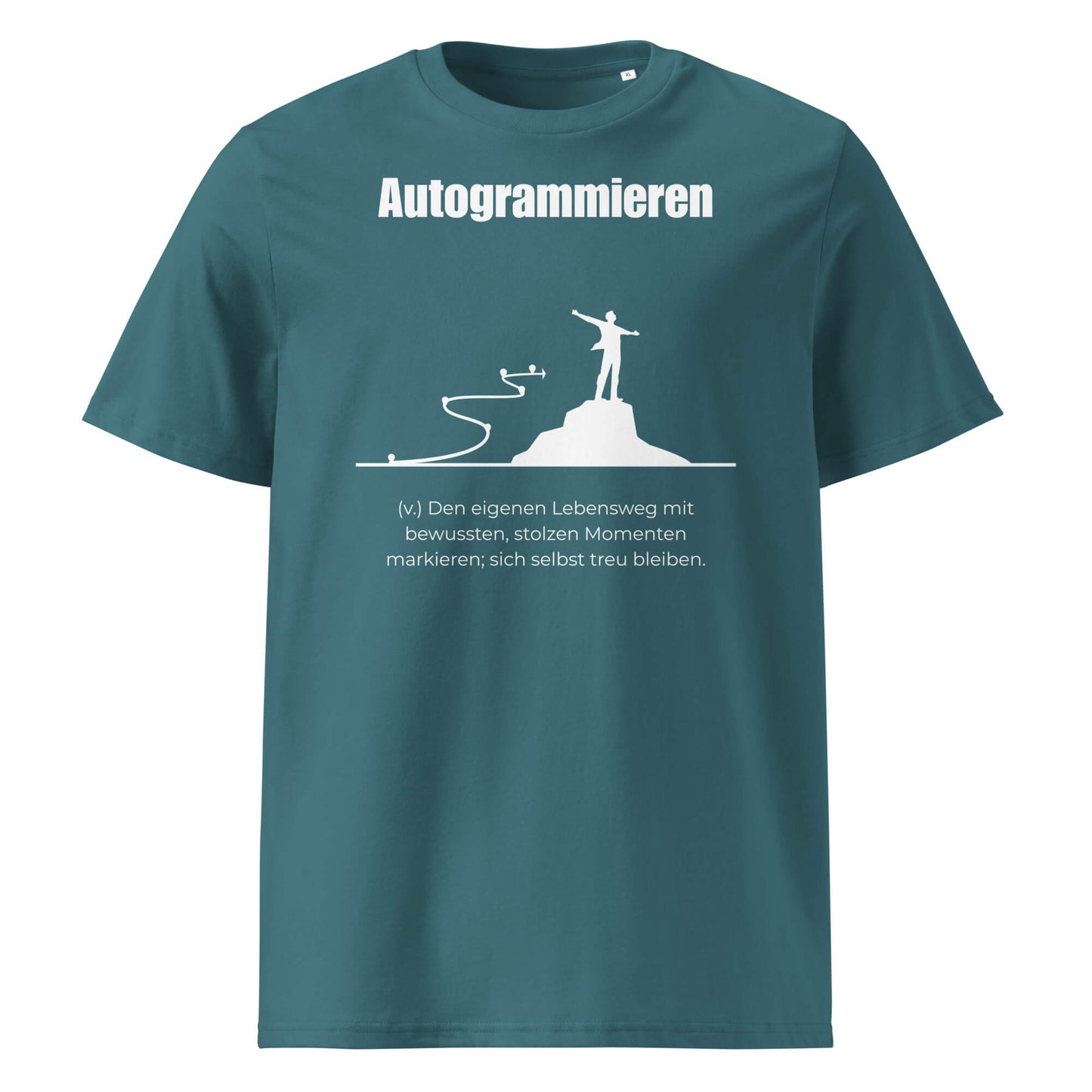 Autogrammiren Herren T-Shirt in Stargazer – weißer Aufdruck, Bio-Baumwolle, maskuliner Schnitt – Wortstolz