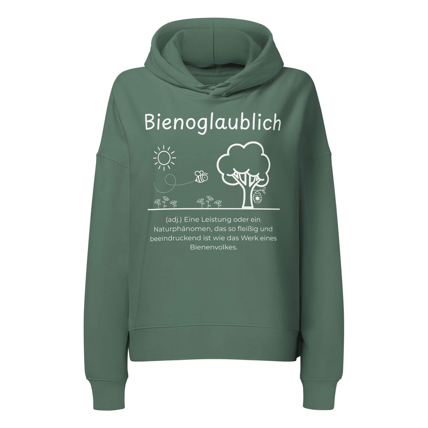 Bienoglaublich Damen Hoodie in Green Bay – weißer Aufdruck, Bio-Baumwolle, femininer Schnitt – Wortstolz