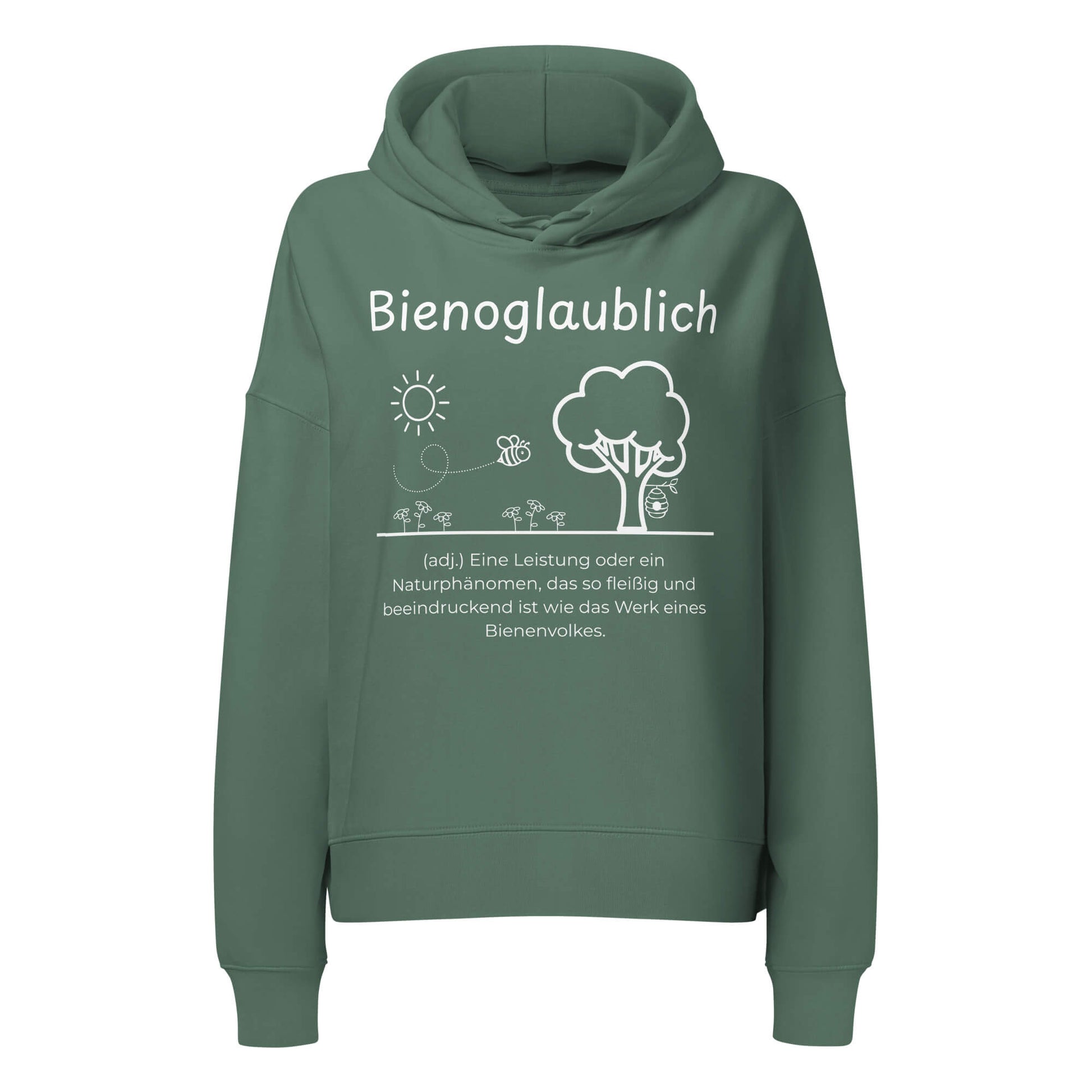 Bienoglaublich Damen Hoodie in Green Bay – weißer Aufdruck, Bio-Baumwolle, femininer Schnitt – Wortstolz