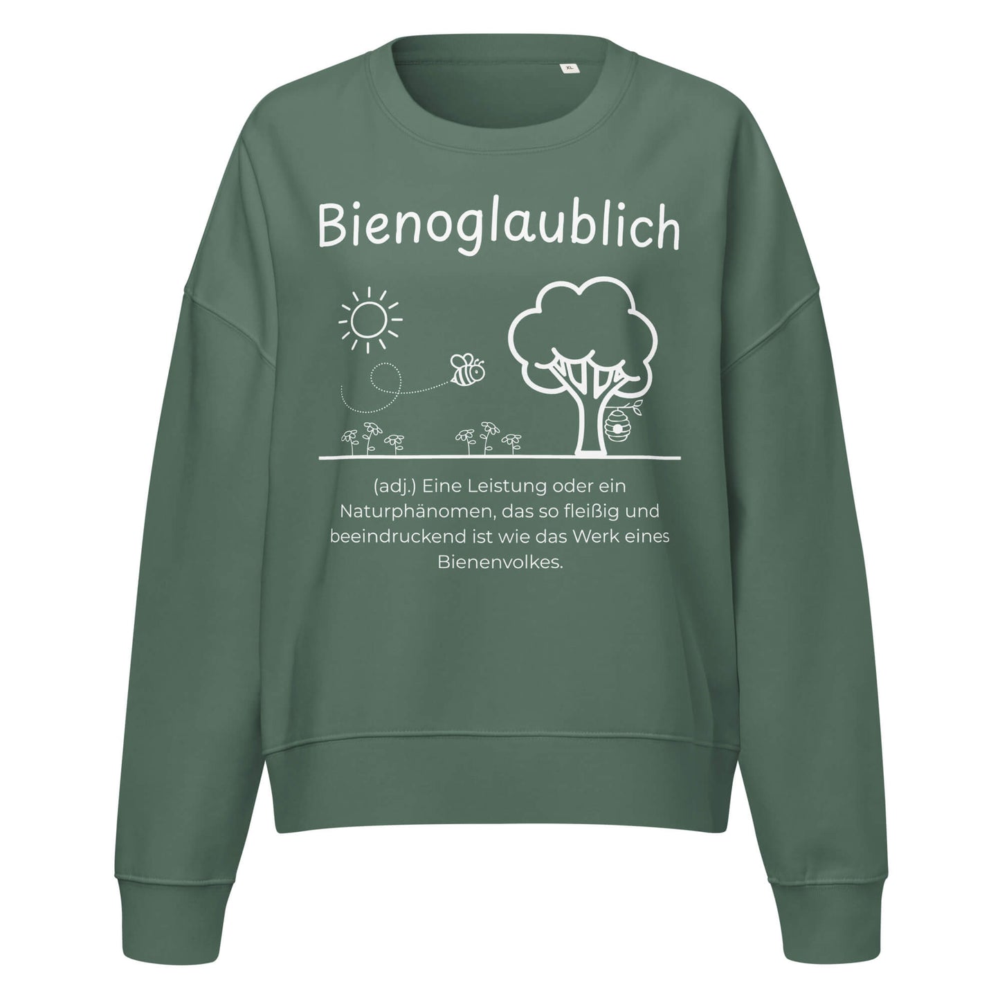 Bienoglaublich Damen Pullover in Green Bay – weißer Aufdruck, Bio-Baumwolle, femininer Schnitt – Wortstolz