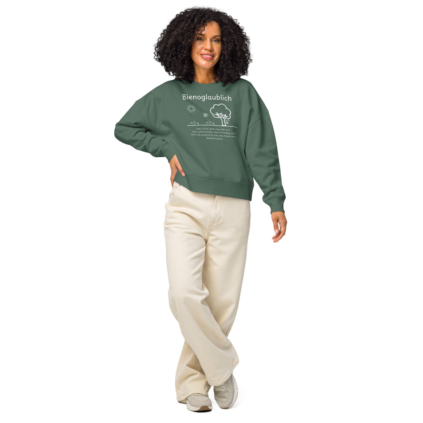 Bienoglaublich Damen Pullover – Green Bay – Model trägt Größe S – Wortstolz