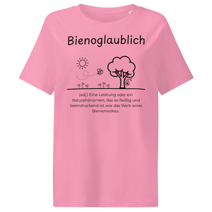 Bienoglaublich Damen T-Shirt in Bubble Pink – schwarzer Aufdruck, Bio-Baumwolle, femininer Schnitt – Wortstolz