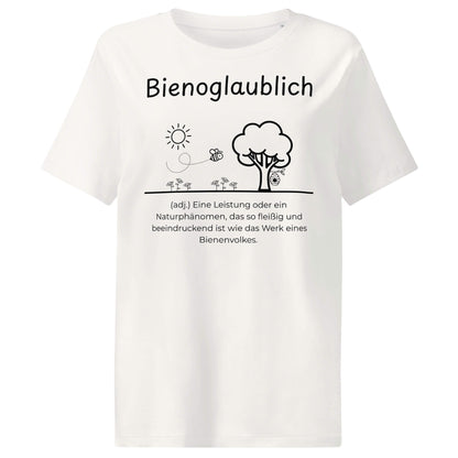 Bienoglaublich Damen T-Shirt in Off White – schwarzer Aufdruck, Bio-Baumwolle, femininer Schnitt – Wortstolz