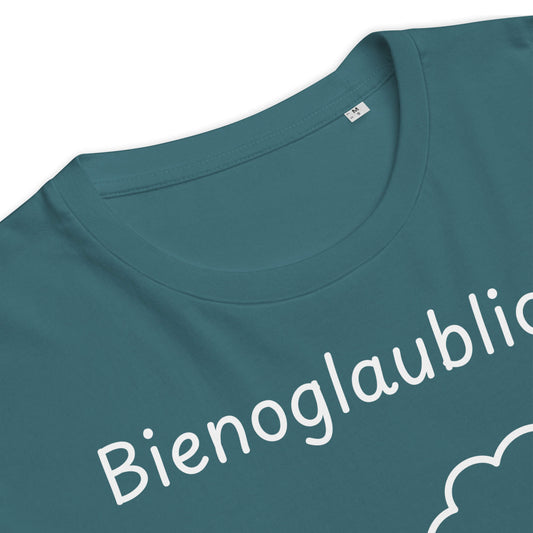 Bienoglaublich Herren T-Shirt in Stargazer – weißer Aufdruck, Bio-Baumwolle, Nahansicht am Kragen – Wortstolz