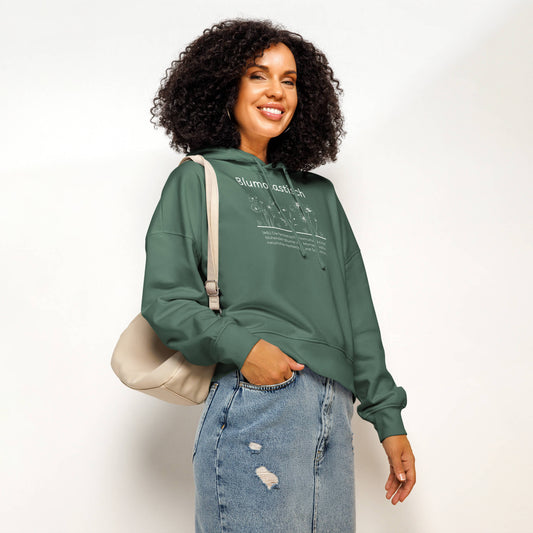 Blumotastisch Damen Hoodie – Green Bay – Model trägt Größe S – Wortstolz