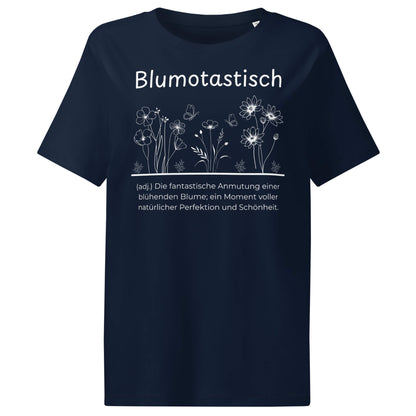 Blumotastisch Damen T-Shirt in French Navy – weißer Aufdruck, Bio-Baumwolle, femininer Schnitt – Wortstolz