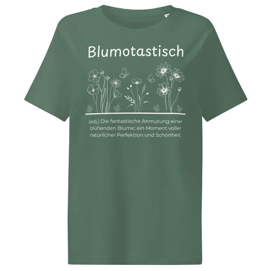Blumotastisch Damen T-Shirt in Green Bay – weißer Aufdruck, Bio-Baumwolle, femininer Schnitt – Wortstolz