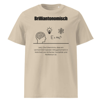 Brilliantonomisch Herren T-Shirt in Desert Dust – schwarzer Aufdruck, Bio-Baumwolle, maskuliner Schnitt – Wortstolz
