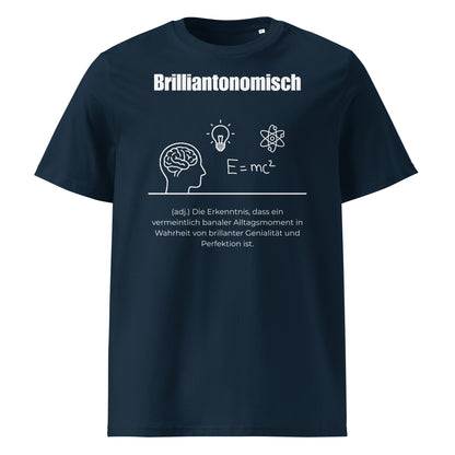 Brilliantonomisch Herren T-Shirt in French Navy – weißer Aufdruck, Bio-Baumwolle, maskuliner Schnitt – Wortstolz