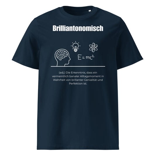 Brilliantonomisch Herren T-Shirt in French Navy – weißer Aufdruck, Bio-Baumwolle, maskuliner Schnitt – Wortstolz