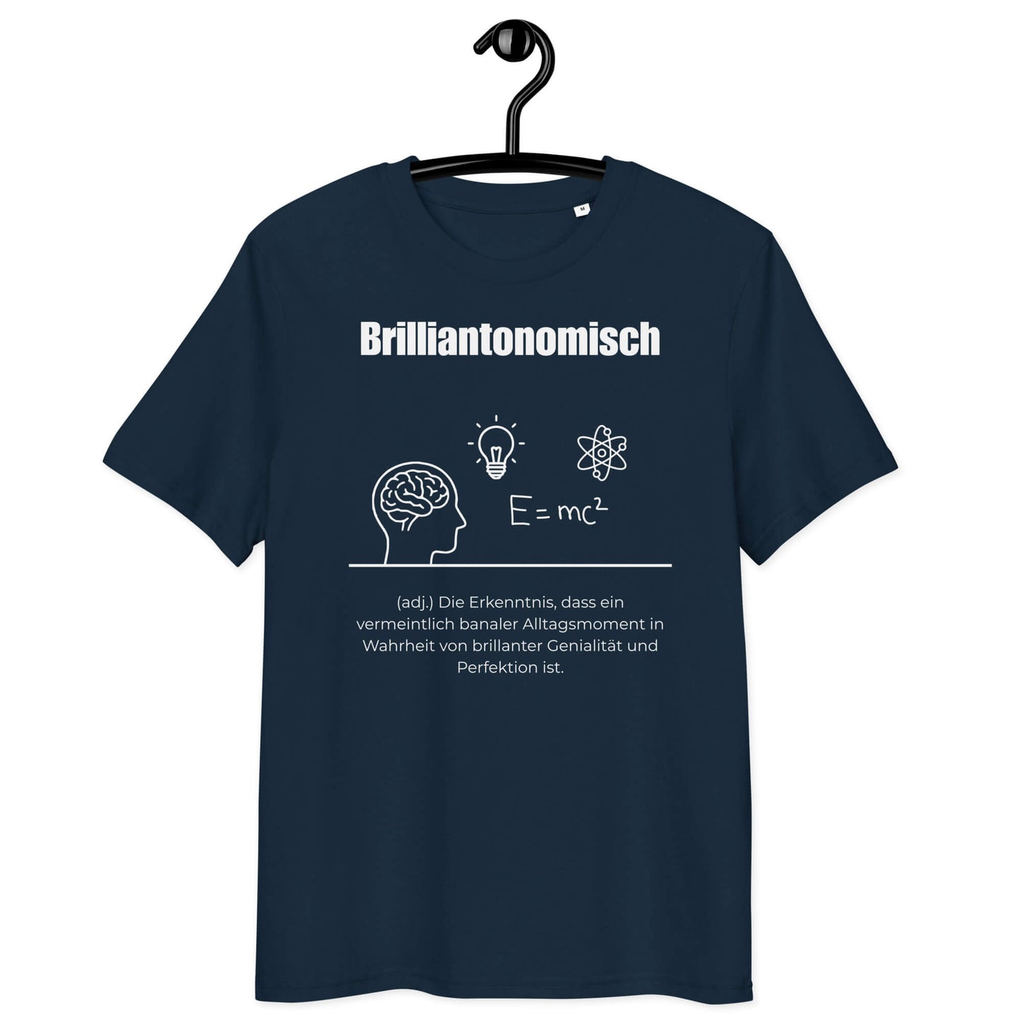 BrilliantonomischHerren T-Shirt in French Navy – weißer Aufdruck, Bio-Baumwolle, Hängend – Wortstolz