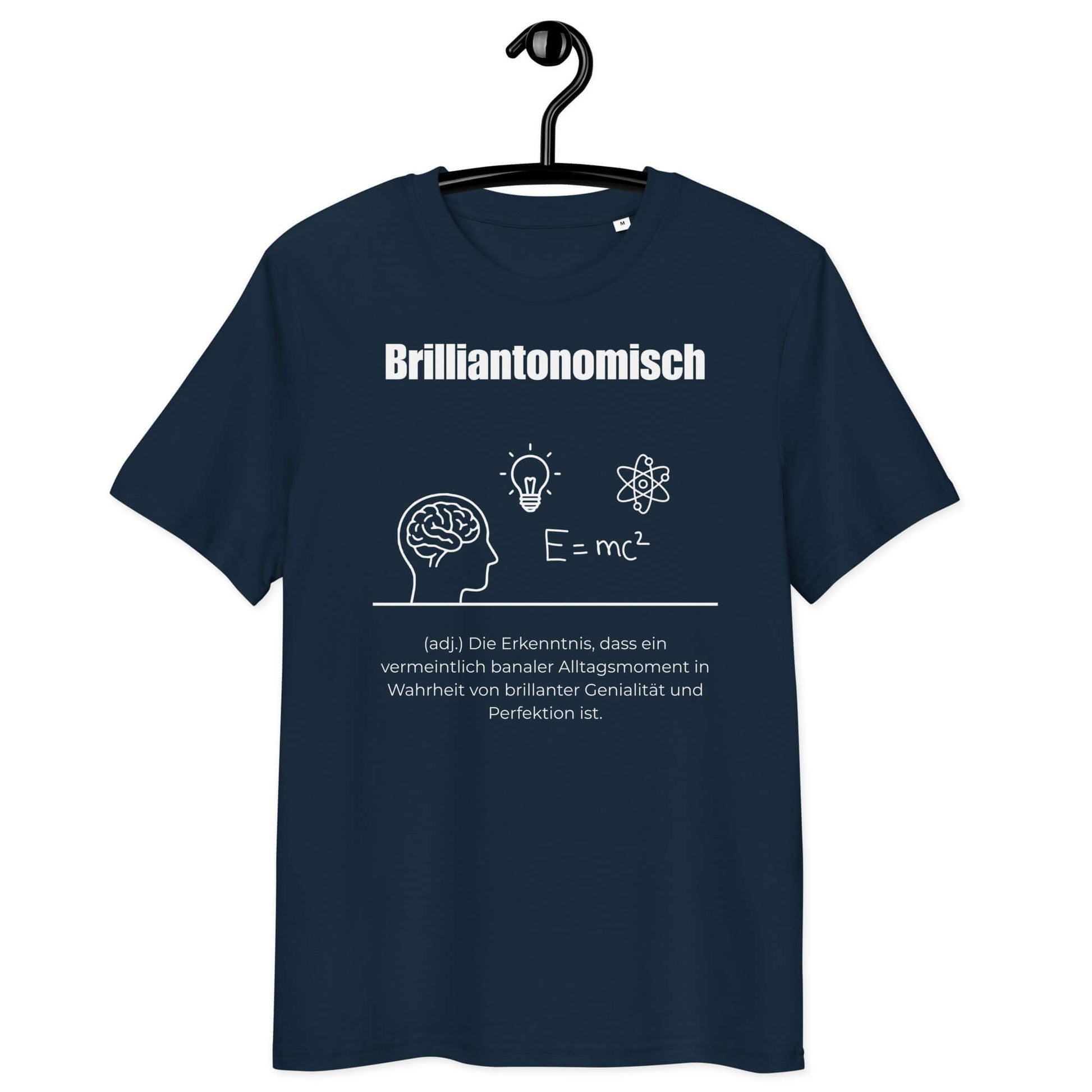 BrilliantonomischHerren T-Shirt in French Navy – weißer Aufdruck, Bio-Baumwolle, Hängend – Wortstolz