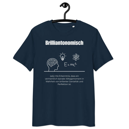 BrilliantonomischHerren T-Shirt in French Navy – weißer Aufdruck, Bio-Baumwolle, Hängend – Wortstolz