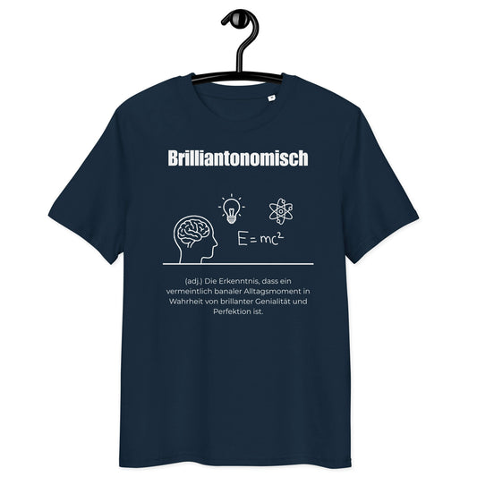 BrilliantonomischHerren T-Shirt in French Navy – weißer Aufdruck, Bio-Baumwolle, Hängend – Wortstolz