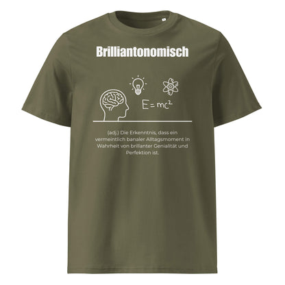 Brilliantonomisch Herren T-Shirt in Khaki – weißer Aufdruck, Bio-Baumwolle, maskuliner Schnitt – Wortstolz