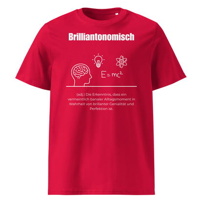 Brilliantonomisch Herren T-Shirt in Red – weißer Aufdruck, Bio-Baumwolle, maskuliner Schnitt – Wortstolz