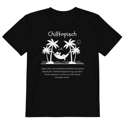 Chilltopisch Kinder-T-Shirt in Black – weißer Aufdruck, Bio-Baumwolle, reguläter Schnitt – Wortstolz