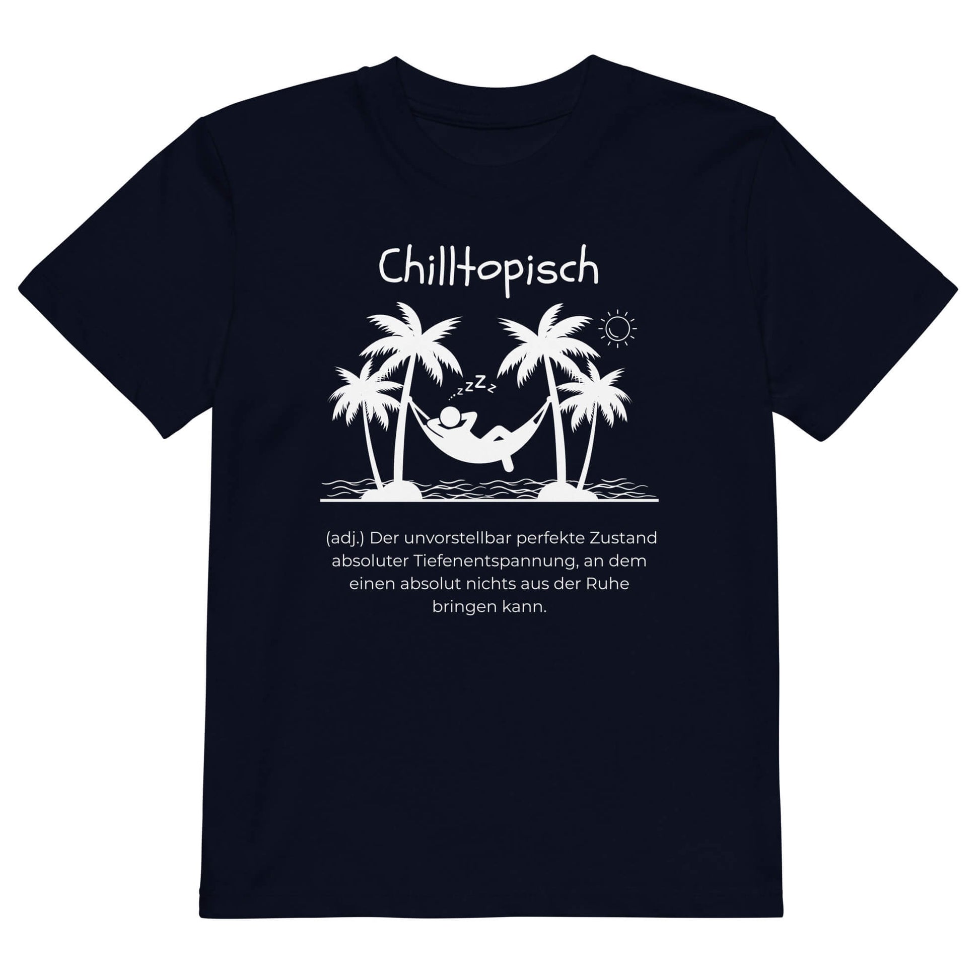 Chilltopisch Kinder-T-Shirt in French Navy – weißer Aufdruck, Bio-Baumwolle, reguläter Schnitt – Wortstolz
