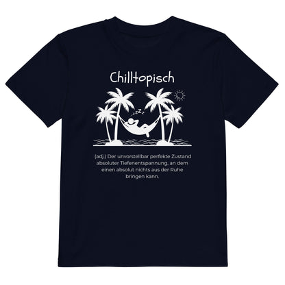 Chilltopisch Kinder-T-Shirt in French Navy – weißer Aufdruck, Bio-Baumwolle, reguläter Schnitt – Wortstolz