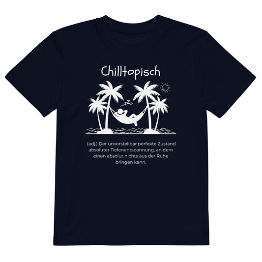 Chilltopisch Kinder-T-Shirt in French Navy – weißer Aufdruck, Bio-Baumwolle, reguläter Schnitt – Wortstolz