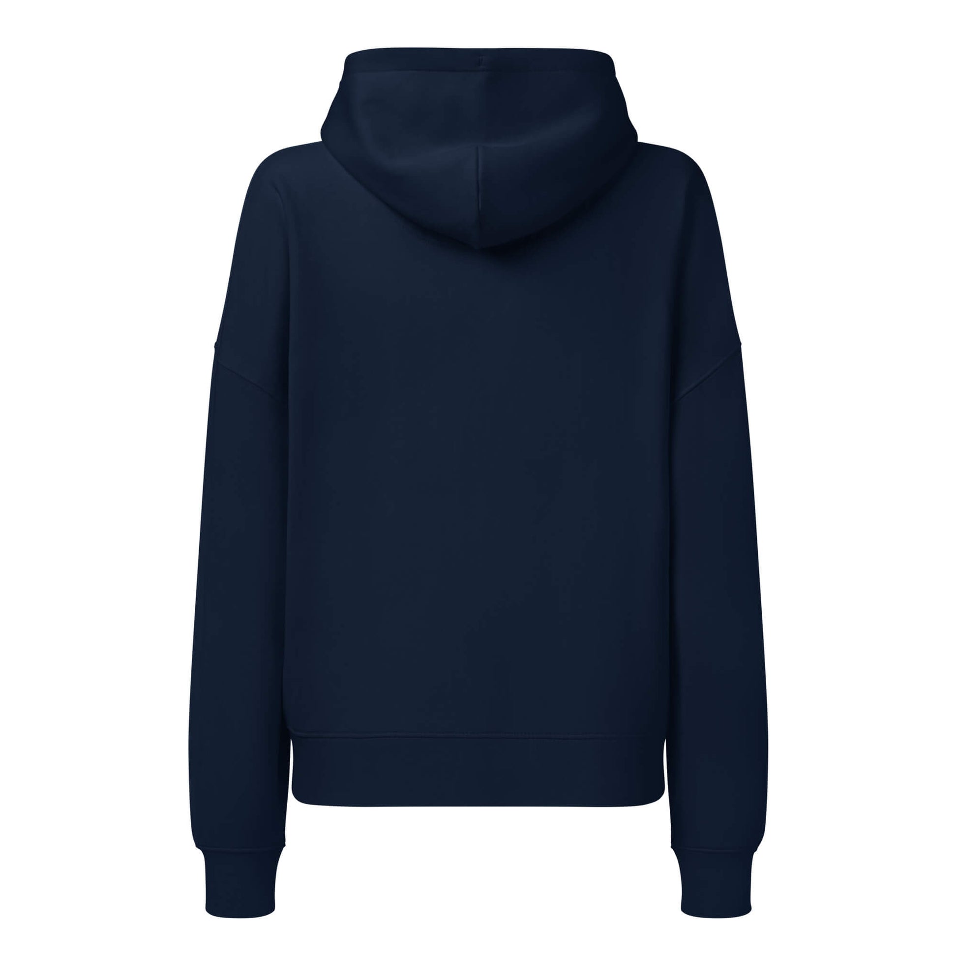 Düstersonnig Damen Hoodie in French Navy – Bio-Baumwolle, femininer Schnitt – Rückansicht – Wortstolz