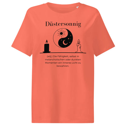 Düstersonnig Damen T-Shirt in Fiesta – schwarzer Aufdruck, Bio-Baumwolle, femininer Schnitt – Wortstolz