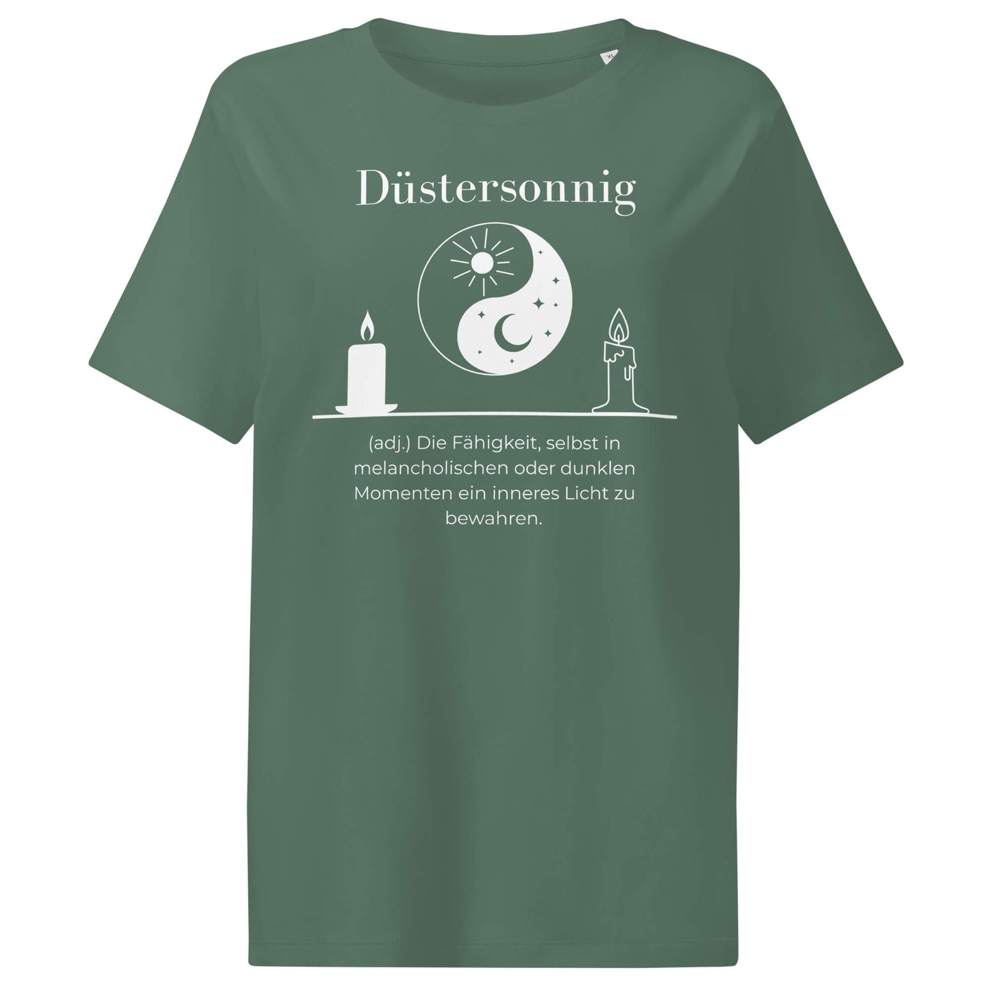 Düstersonnig Damen T-Shirt in Green Bay – weißer Aufdruck, Bio-Baumwolle, femininer Schnitt – Wortstolz