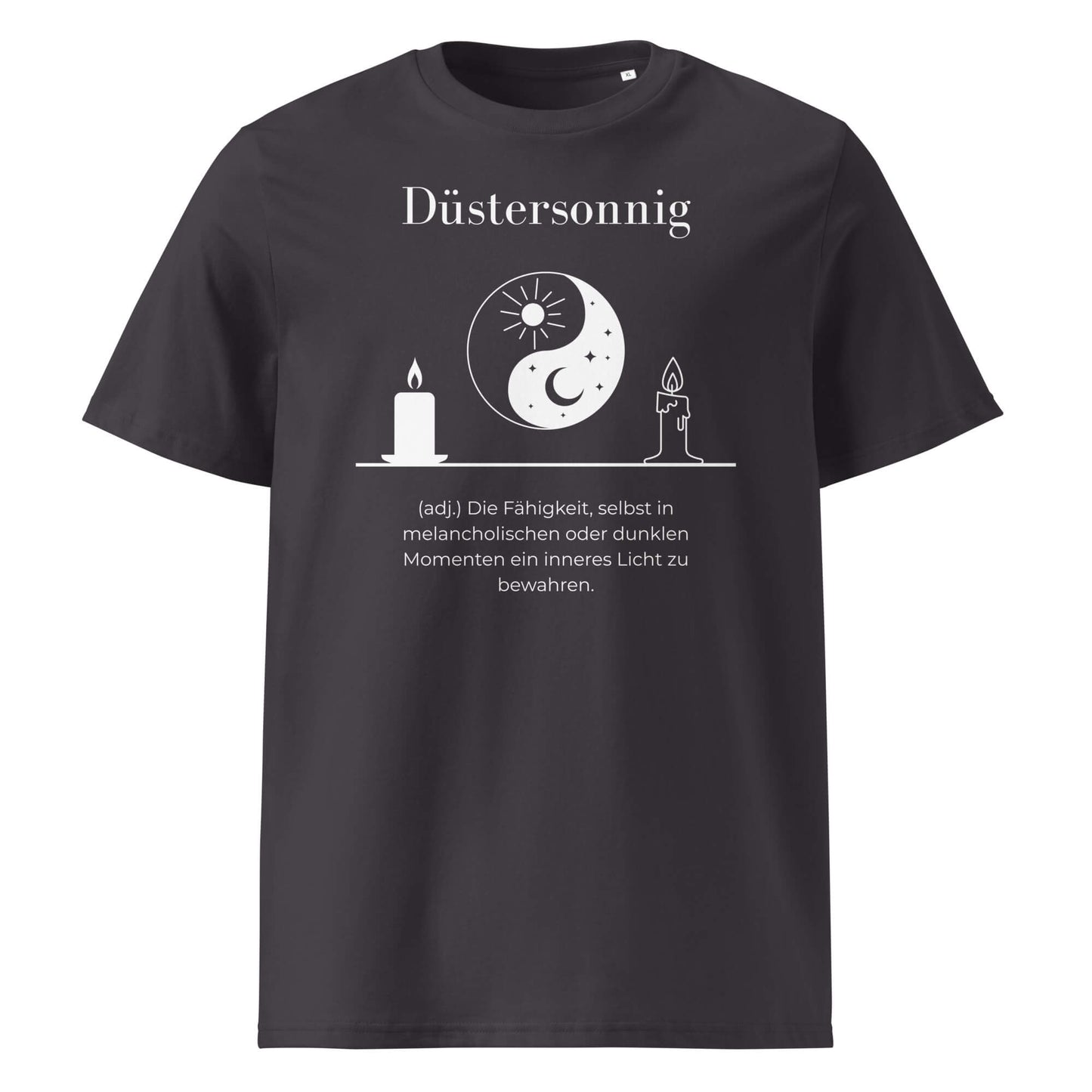 Düstersonnig Herren T-Shirt in Anthracite – weißer Aufdruck, Bio-Baumwolle, maskuliner Schnitt – Wortstolz