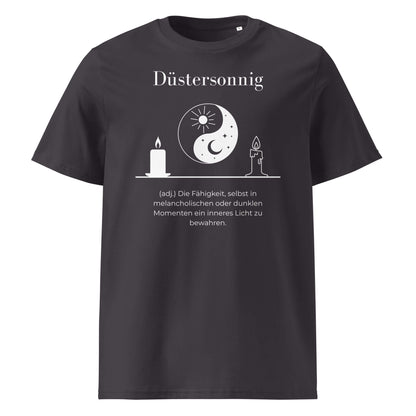 Düstersonnig Herren T-Shirt in Anthracite – weißer Aufdruck, Bio-Baumwolle, maskuliner Schnitt – Wortstolz