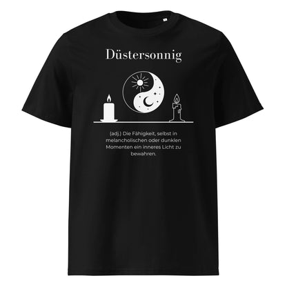 Düstersonnig Herren T-Shirt in Black – weißer Aufdruck, Bio-Baumwolle, maskuliner Schnitt – Wortstolz