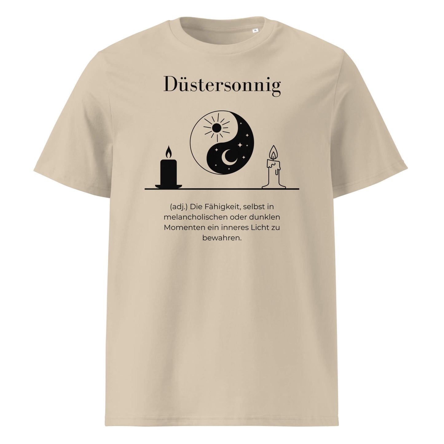 Düstersonnig Herren T-Shirt in Desert Dust – schwarzer Aufdruck, Bio-Baumwolle, maskuliner Schnitt – Wortstolz
