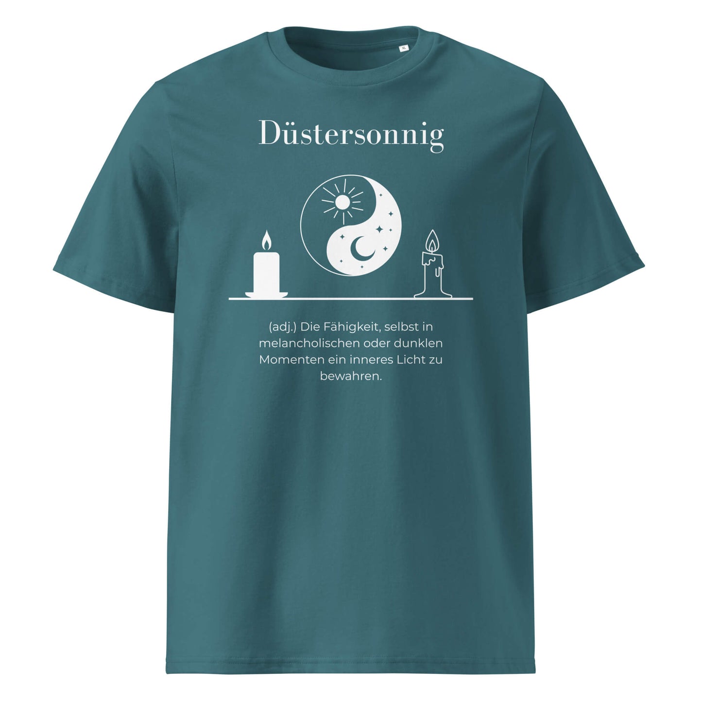 Düstersonnig Herren T-Shirt in Stargazer – weißer Aufdruck, Bio-Baumwolle, maskuliner Schnitt – Wortstolz