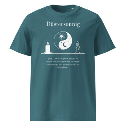 Düstersonnig Herren T-Shirt in Stargazer – weißer Aufdruck, Bio-Baumwolle, maskuliner Schnitt – Wortstolz