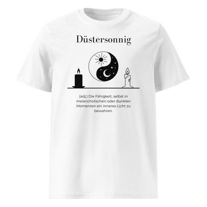 Düstersonnig Herren T-Shirt in White – schwarzer Aufdruck, Bio-Baumwolle, maskuliner Schnitt – Wortstolz