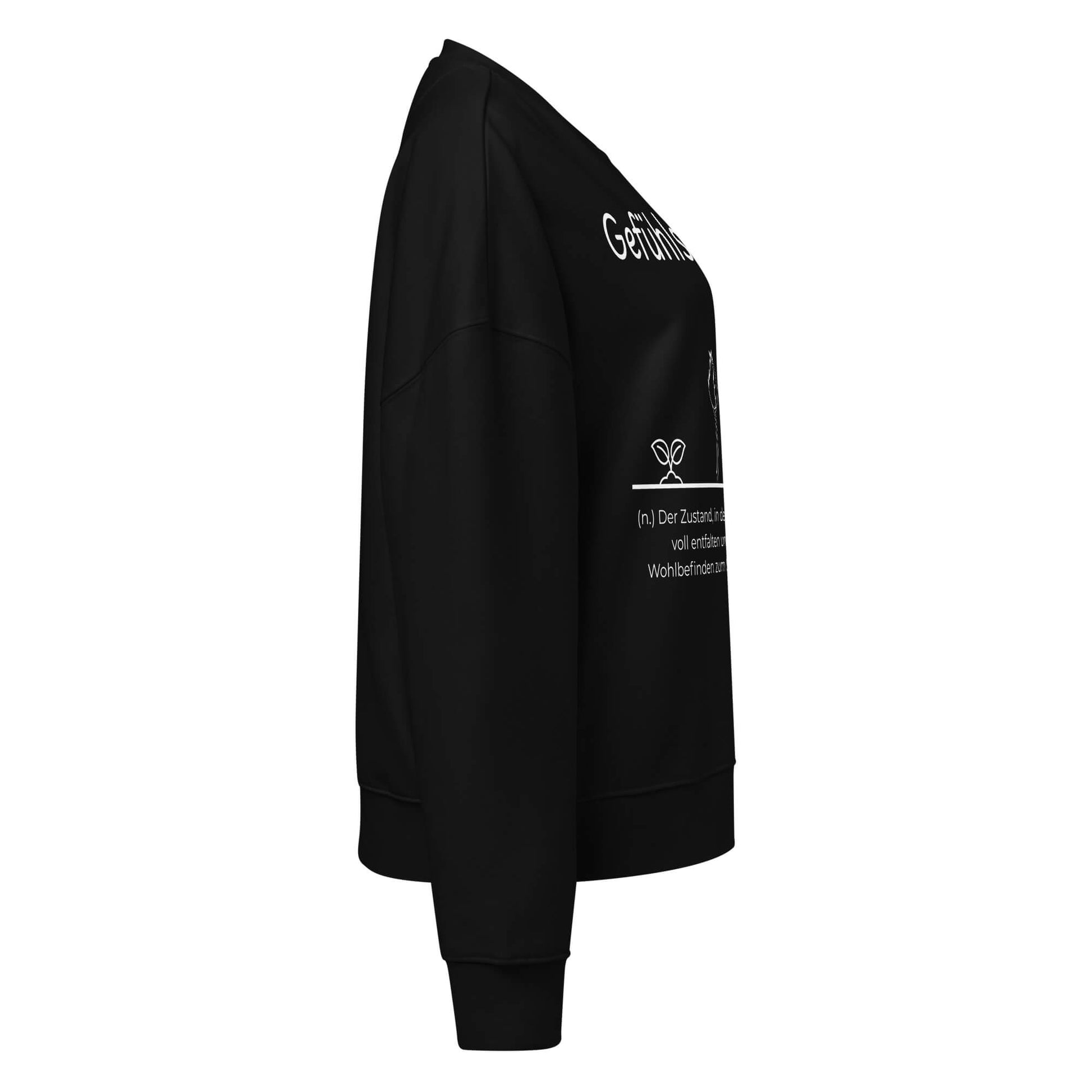 Gefühlsblühen Damen Hoodie in Black – Bio-Baumwolle, femininer Schnitt – Ansicht rechts – Wortstolz