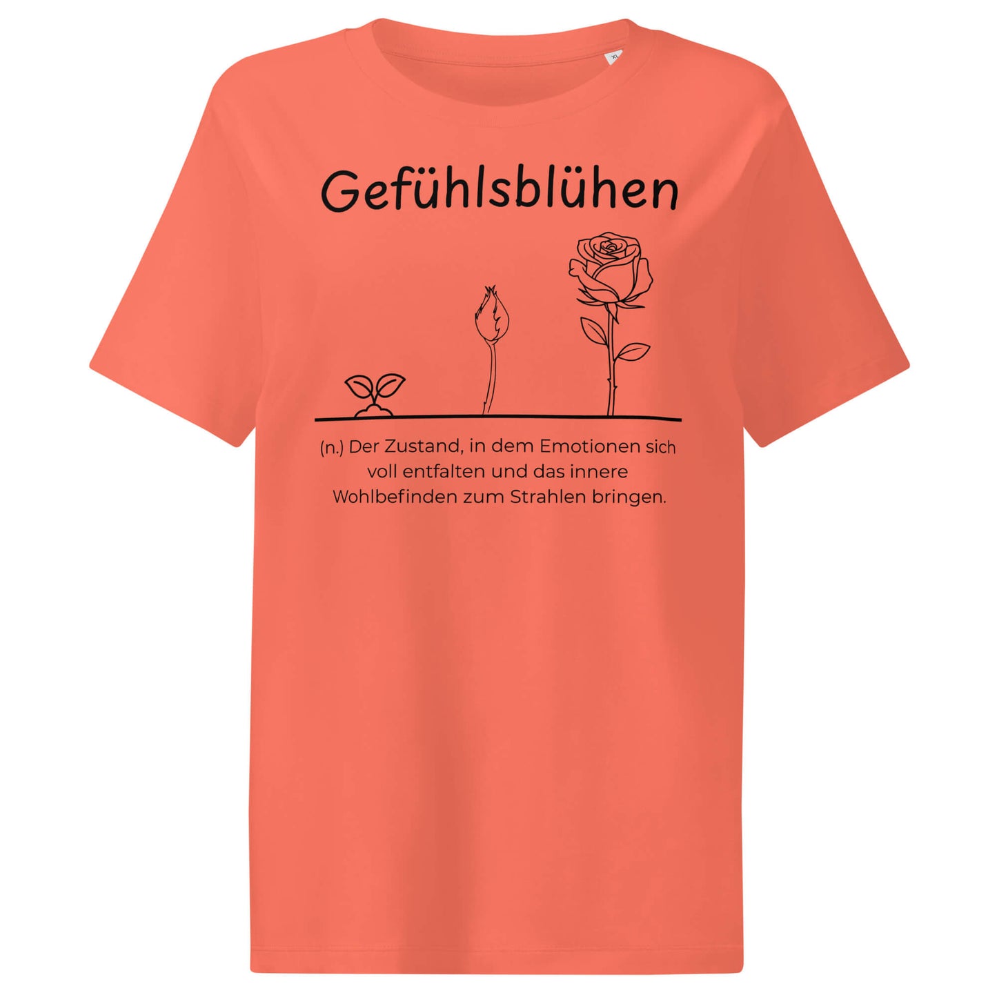 Gefühlsblühen Damen T-Shirt in Fiesta – schwarzer Aufdruck, Bio-Baumwolle, femininer Schnitt – Wortstolz