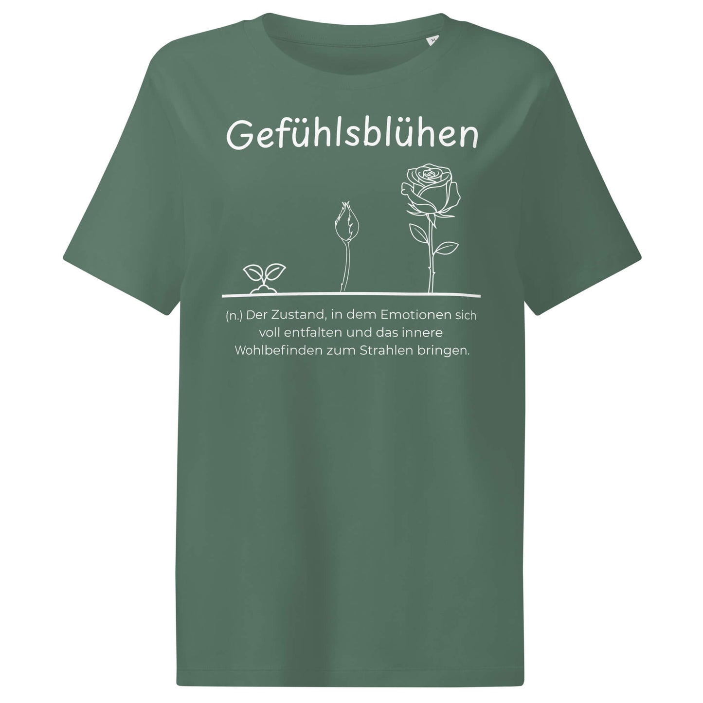 Gefühlslblühen Damen T-Shirt in Green Bay – weißer Aufdruck, Bio-Baumwolle, femininer Schnitt – Wortstolz