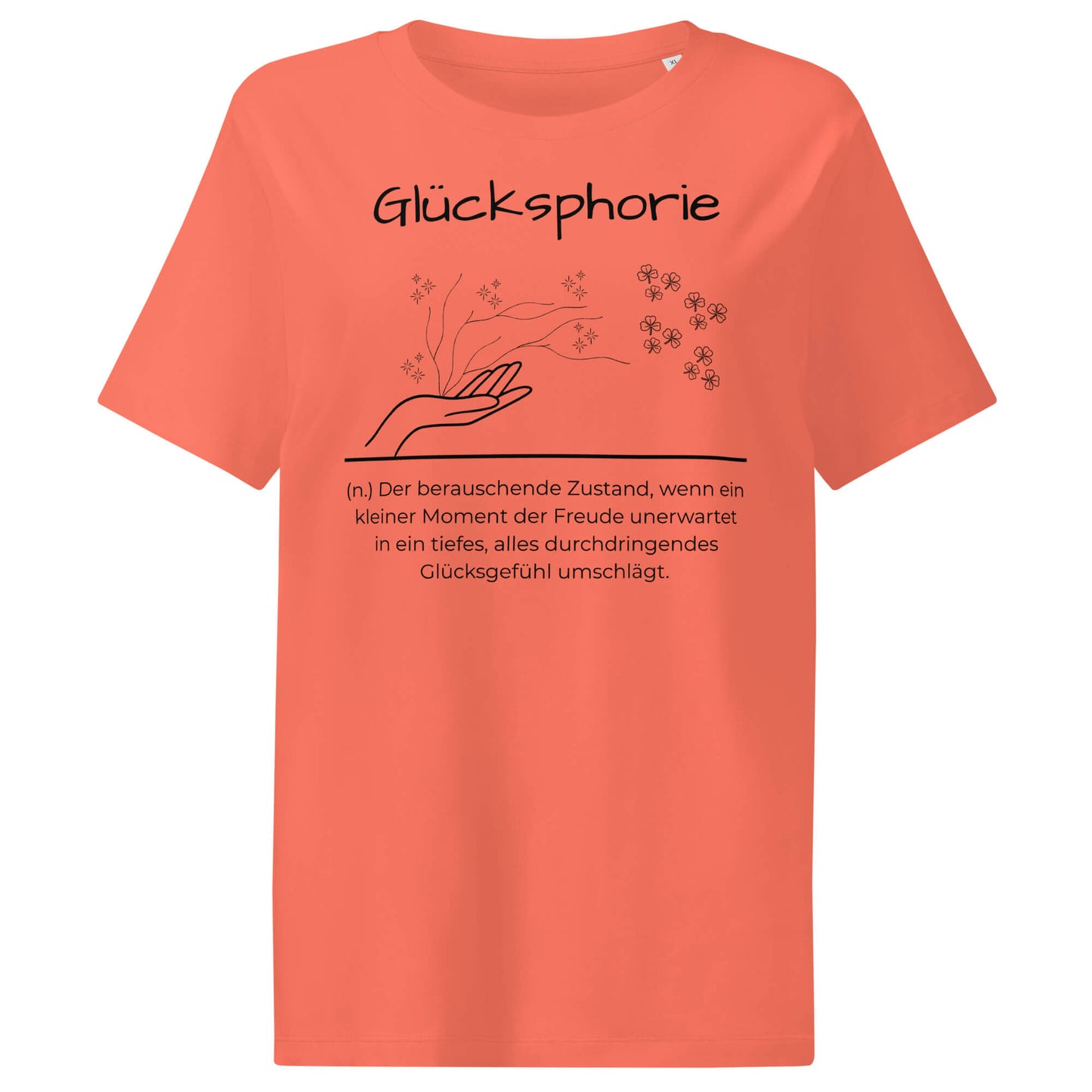 Glücksphorie Damen T-Shirt in Fiesta – schwarzer Aufdruck, Bio-Baumwolle, femininer Schnitt – Wortstolz