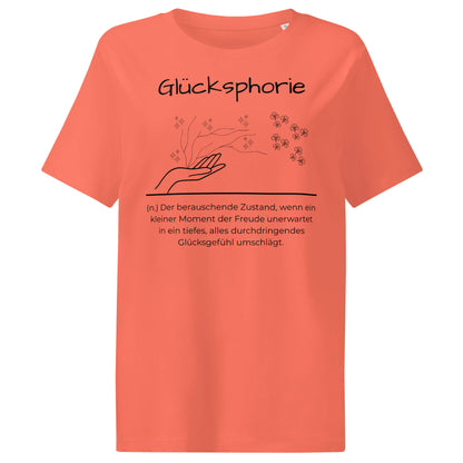 Glücksphorie Damen T-Shirt in Fiesta – schwarzer Aufdruck, Bio-Baumwolle, femininer Schnitt – Wortstolz