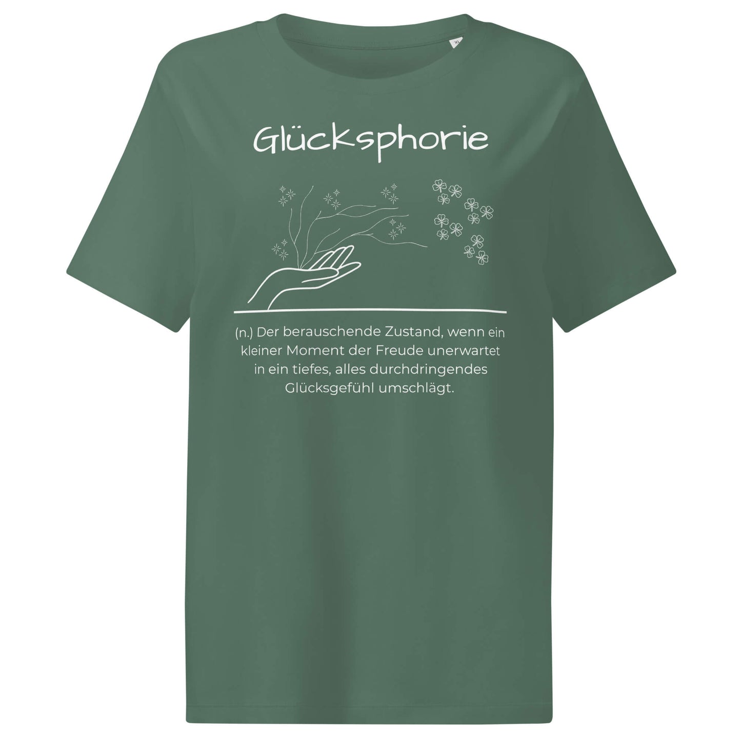 Glücksphorie Damen T-Shirt in Green Bay – weißer Aufdruck, Bio-Baumwolle, femininer Schnitt – Wortstolz