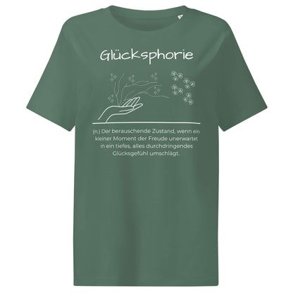 Glücksphorie Damen T-Shirt in Green Bay – weißer Aufdruck, Bio-Baumwolle, femininer Schnitt – Wortstolz